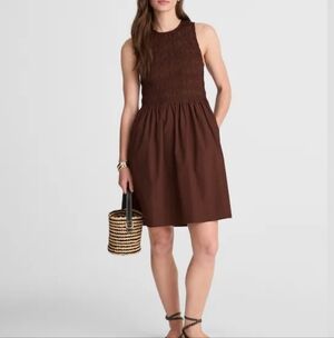 NWT Madewell The Melody Smocked Mini Dress Roasted Chicory Brown Size XL